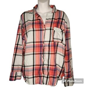 Victoria's Secret Medium Pink Boyfriend Style Plaid Flannel Button Down Top